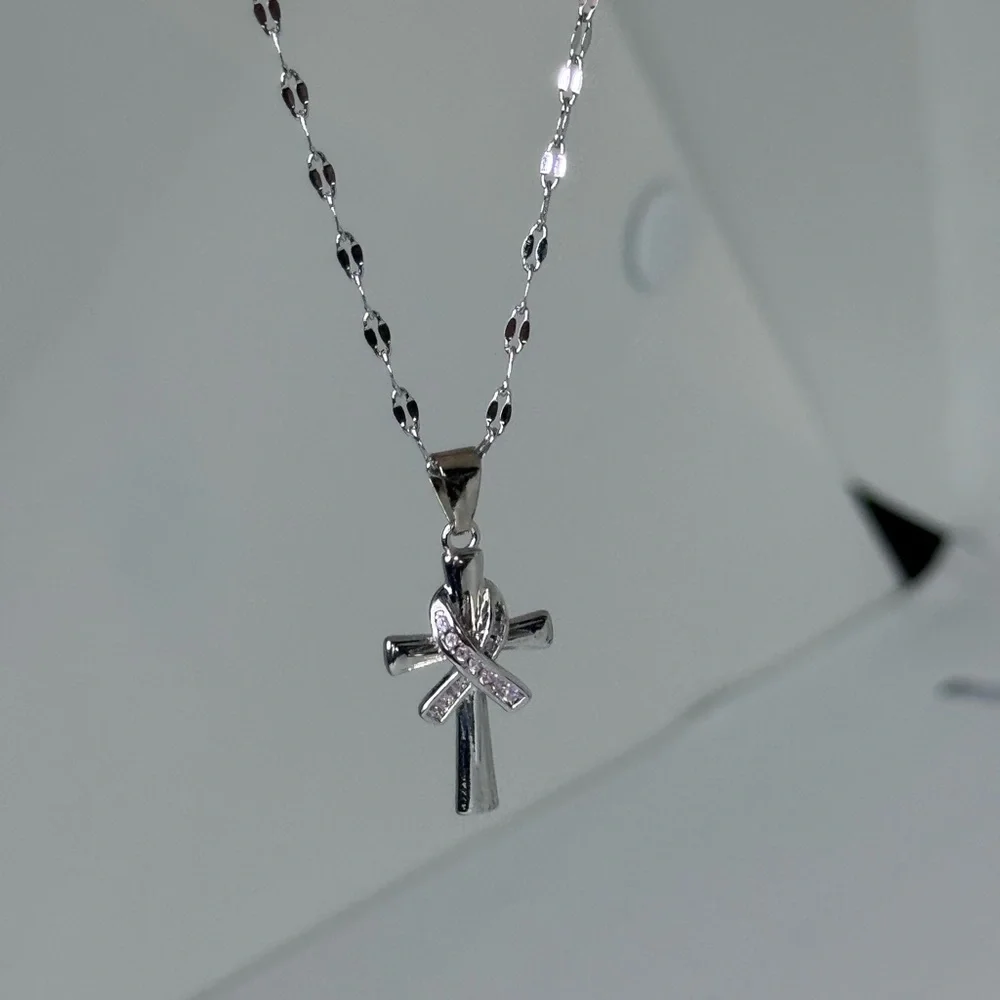 Breast Cancer Awareness Cross Pendant Necklace - Picture 6 of 6